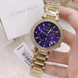 Michael Kors Parker Chronograph Blue Dial Gold Steel Strap Watch For Women - MK6262 Authentic Buy Shop Now