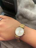 Emporio Armani Gianni T Bar Silver Dial Gold Stainless Steel Strap Watch For Women - AR1877 Authentic Buy Shop Now