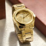 Guess Cubed Analog Gold Dial Gold Steel Strap Watch For Women - GW0606L2 Authentic Buy Shop Now