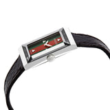 Gucci G-Frame Mother of Pearl Green & Red Dial Black Leather Strap Watch For Women - YA147403 Authentic Buy Shop Now