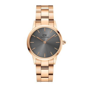 Daniel Wellington Iconic Link Grey Dial Gold Steel Strap Watch For Women - DW00100334 Authentic Buy Shop Now