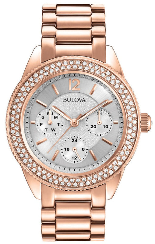 Bulova Crystal Silver Dial Rose Gold Steel Strap Watch for Women - 97N101 Authentic Buy Shop Now