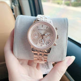Michael Kors Ritz Chronograph Rose Gold Dial Rose Gold Steel Strap Watch for Women - MK6077 Authentic Buy Shop Now