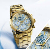 Guess Mini Sunrise Quartz Blue Dial Gold Steel Strap Watch For Women - W0448L6 Authentic Buy Shop Now