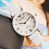 Emporio Armani Ceramica Mother of Pearl Dial White Ceramic Strap Watch For Women - AR1486 Authentic Buy Shop Now