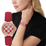 Michael Kors Camille Three Hand Crystals Rose Gold Dial Red Leather Strap Watch For Women - MK4701 Authentic Buy Shop Now