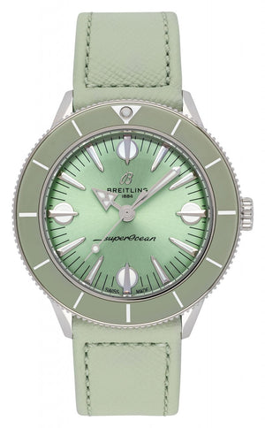 Breitling Superocean Heritage '57 Pastel Paradise Green Dial Green Leather Strap Watch for Women - A10340361L1X1