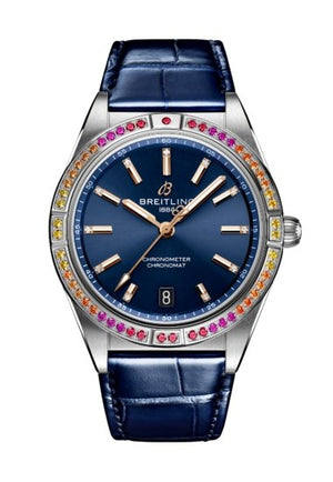 Breitling Chronomat Automatic 36 South Sea Blue Dial Blue Leather Strap Watch for Women - A10380611C1P1 Authentic Buy Shop Now