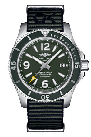 Breitling Superocean Automatic 44mm Outerknown Green Dial Green Nylon Strap Watch for Men - A17367A11L1W1 Authentic Buy Shop Now