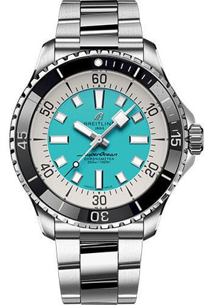 Breitling Superocean Automatic 44mm Turquoise Dial Silver Steel Strap Watch for Men - A17376211L2A1 Authentic Buy Shop Now