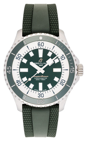 Breitling Superocean Automatic 44 Green Dial Green Rubber Strap Watch for Men - A17376A31L1S1 Authentic Buy Shop Now