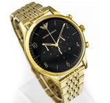 Emporio Armani Classic Chronograph Black Dial Gold Steel Strap Watch For Men - AR1893 Authentic Buy Shop Now
