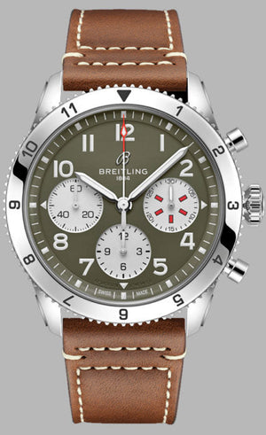 Breitling Avi Chronograph 42 Curtiss Warhawk Green Dial Brown Leather Strap Watch for Men - A233802A1L1X1 Authentic Buy Shop Now