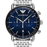 Emporio Armani Aviator Chronograph Blue Dial Silver Steel Strap Watch For Men - AR11238 Authentic Buy Shop Now