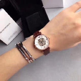 Emporio Armani Meccanico Skeleton Mother of Pearl Dial Brown Leather Strap Watch For Women - AR1993 Authentic Buy Shop Now