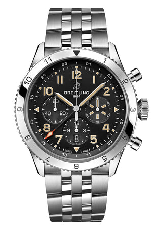 Breitling Super Avi B04 Chronograph GMT 46 P-51 Mustang Black Dial Silver Steel Strap Watch for Men - AB04453A1B1A1 Authentic Buy Shop Now