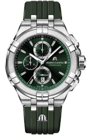 Maurice Lacroix Aikon Chronograph Green Dial Green Rubber Strap Watch for Men - AI1018-SS000-630-5 Authentic Buy Shop Now