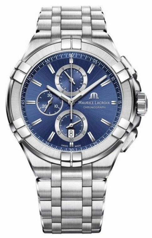 Maurice Lacroix Aikon Chronograph Blue Dial Silver Steel Strap Watch for Men - AI1018-SS002-430-1 Authentic Buy Shop Now
