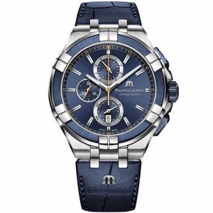 Maurice Lacroix Aikon Chronograph Blue Dial Blue Leather Strap Watch For Men - AI1018-SS001-432-4 Authentic Buy Shop Now