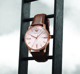 Emporio Armani Minimalist Quartz White Dial Brown Leather Strap Watch For Men - AR11572 Authentic Buy Shop Now