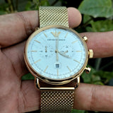 Emporio Armani Aviator Chronograph Quartz Beige Dial Gold Mesh Bracelet Watch For Men - AR11315 Authentic Buy Shop Now