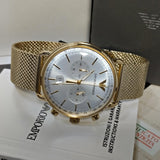 Emporio Armani Aviator Chronograph Quartz Beige Dial Gold Mesh Bracelet Watch For Men - AR11315 Authentic Buy Shop Now