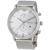 Emporio Armani Classic Chronograph Quartz Silver Dial Silver Mesh Bracelet Watch For Men - AR0390 Authentic Buy Shop Now