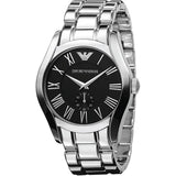 Emporio Armani Valente Black Dial Silver Steel Strap Watch For Men - AR0680 Authentic Buy Shop Now