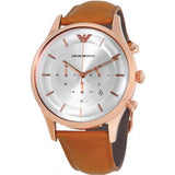 Emporio Armani Quartz Silver Dial Brown Leather Strap Watch For Men - AR11043 Authentic Buy Shop Now