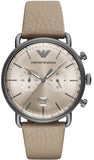 Emporio Armani Aviator Chronograph Quartz Grey Dial Beige Leather Strap Watch For Men - AR11107 Authentic Buy Shop Now