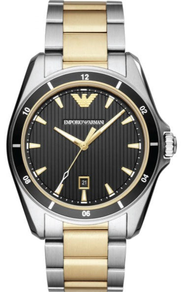 Emporio Armani Quartz Black Dial Two Tone Steel Strap Watch For Men - AR80017 Authentic Buy Shop Now