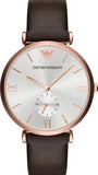 Emporio Armani Classic Analog Silver Dial Brown Leather Strap Watch For Men - AR9038 Authentic Buy Shop Now
