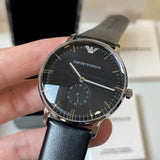 Emporio Armani Gianni Quartz Black Dial Black Leather Strap Watch For Men - AR0382 Authentic Buy Shop Now