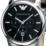 Emporio Armani Classic Chronograph Black Dial Black Leather Strap Watch For Men - AR0431 Authentic Buy Shop Now