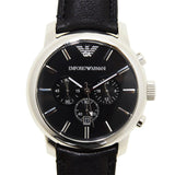 Emporio Armani Classic Chronograph Black Dial Black Leather Strap Watch For Men - AR0431 Authentic Buy Shop Now