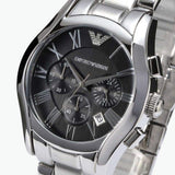 Emporio Armani Valente Chronograph Black Dial Silver Stainless Steel Watch For Men - AR0673 Authentic Buy Shop Now