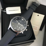 Emporio Armani Lambda Chronograph Blue Dial Blue Leather Strap Watch For Men - AR11018 Authentic Buy Shop Now