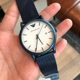 Emporio Armani Luigi Quartz White Dial Blue Mesh Bracelet Watch For Men - AR11025 Authentic Buy Shop Now