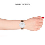 Emporio Armani Gianni T Bar Quartz Mother of Pearl White Dial Brown Leather Strap Watch For Women - AR11040 Authentic Buy Shop Now