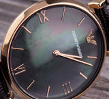 Emporio Armani Gianni T Bar Black Mother of Pearl Dial Black Leather Strap Watch For Women - AR11060 Authentic Buy Shop Now