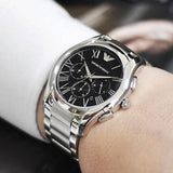 Emporio Armani Valente Chronograph Quartz Black Dial Silver Steel Strap Watch For Men - AR11083 Authentic Buy Shop Now