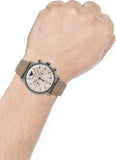 Emporio Armani Aviator Chronograph Quartz Grey Dial Beige Leather Strap Watch For Men - AR11107 Authentic Buy Shop Now