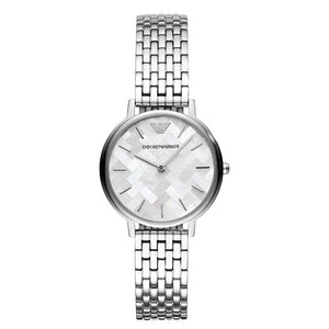 Emporio Armani Mother of Pearl Dial Silver Steel Strap Watch For Women - AR11112 Authentic Buy Shop Now