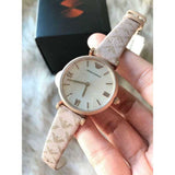 Emporio Armani Analog Grey Dial Pink Leather Strap Watch For Women - AR11126 Authentic Buy Shop Now