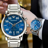 Emporio Armani Luigi Chronograph Blue Dial Silver Steel Strap Watch For Men - AR11132 Authentic Buy Shop Now