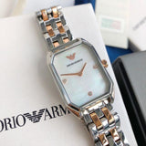 Emporio Armani Gianni T Bar Mother of Pearl Dial Two Tone Steel Strap Watch For Women - AR11146 Authentic Buy Shop Now