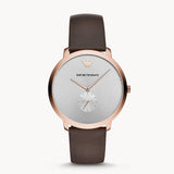 Emporio Armani Modern Slim Analog Silver Dial Brown Leather Strap Watch For Men - AR11163 Authentic Buy Shop Now