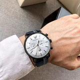 Emporio Armani Aviator Silver Dial Two Tone Leather Strap Watch for Men - AR11202 Authentic Buy Shop Now