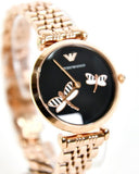 Emporio Armani Gianni T Bar Black Dial Rose Gold Steel Strap Watch For Women - AR11206 Authentic Buy Shop Now