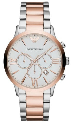 Emporio Armani Giovanni Chronograph Quartz White Dial Two Tone Steel Strap Watch For Men - AR11209 Authentic Buy Shop Now